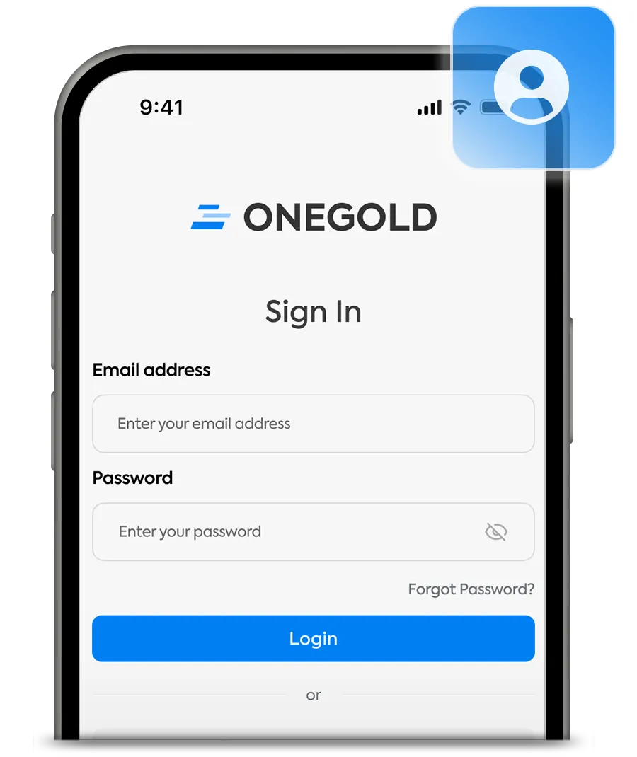 La app de OneGold mostrando el proceso de compra