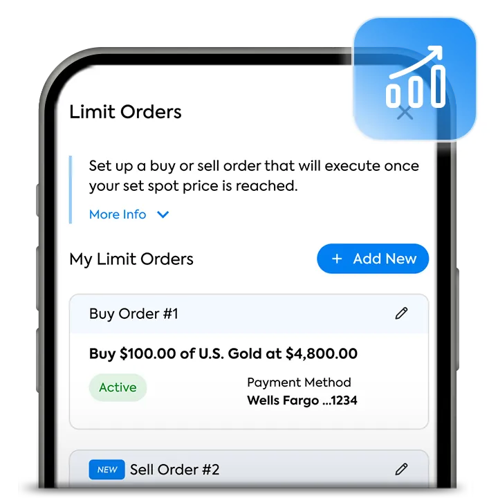 Aplicación de OneGold mostrando la pantalla de órdenes limitadas