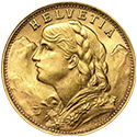 Swiss Gold 20 Francs Helvetia Coin AU (Random Year)